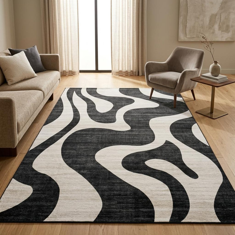 Tapis noir et blanc à motif zébré 5 pi x 8 pi