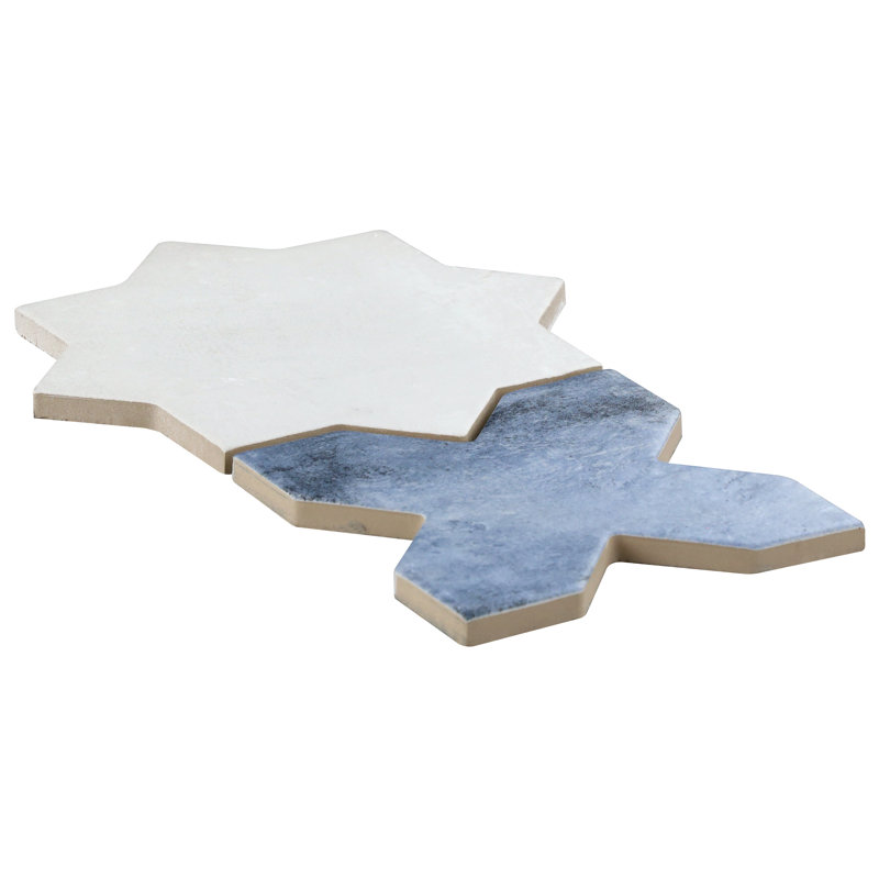 Parma Star-Crossed 6x6 Matte Terracotta Look Porcelain Floor and Wall Tile, White/Blue