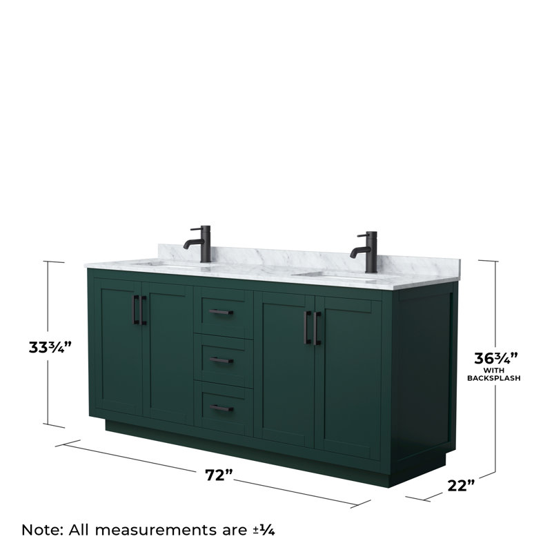 Meuble-lavabo double autoportant 72 po avec plateau en marbre Miranda, Vert, Noir mat