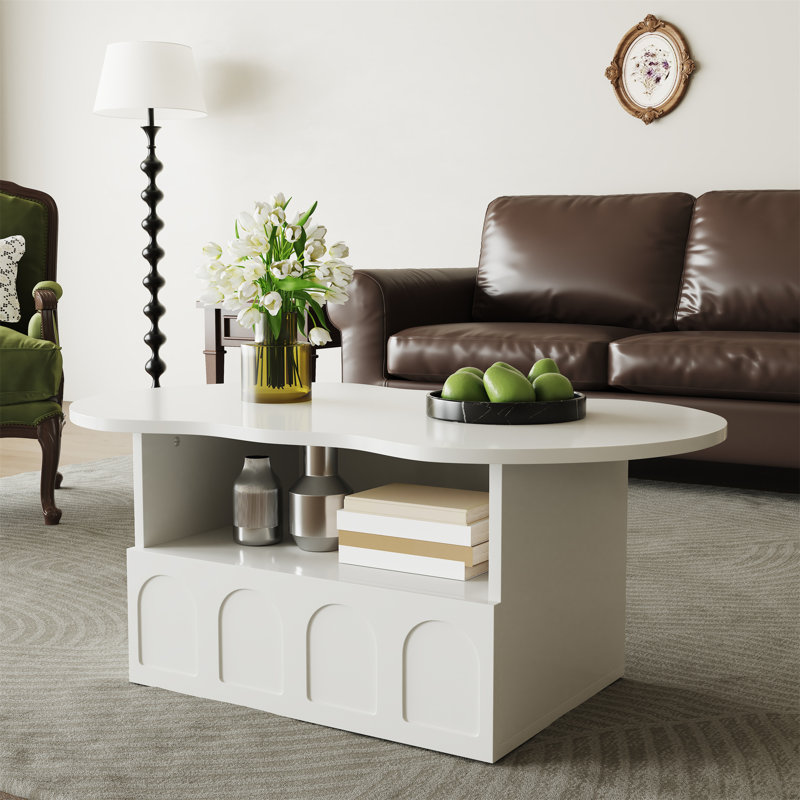 Table basse en forme de nuage avec rangement et porte rabattable Ernesto, Blanc