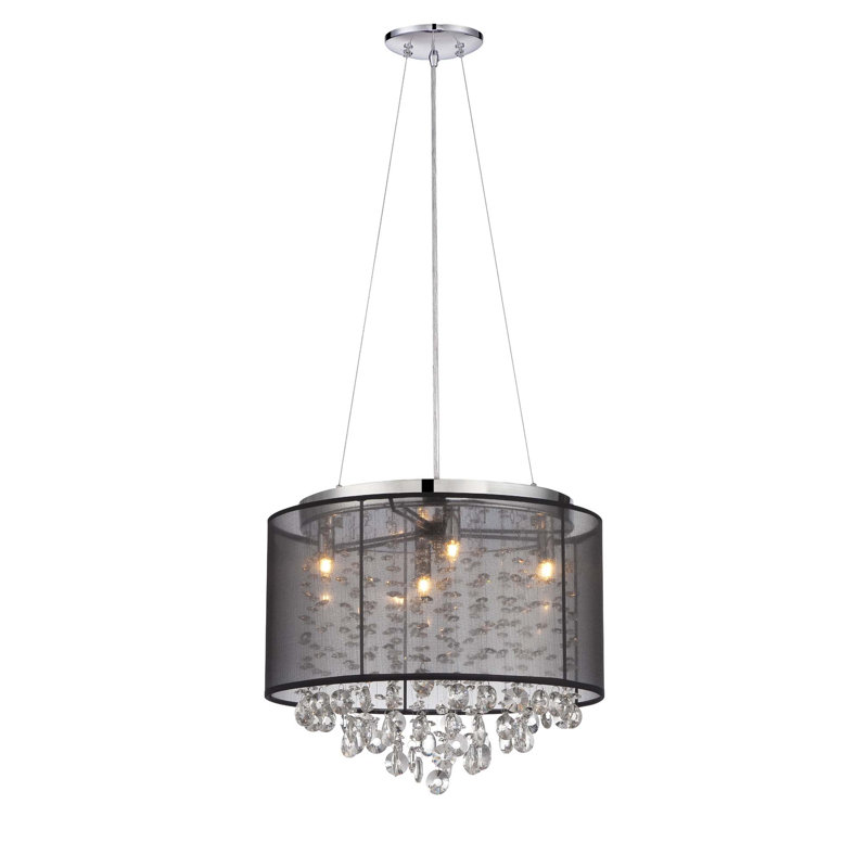 Lonan Unique / Statement Drum Chandelier, Black, 4, 14.5" H x 16.5" W x 16.5" D