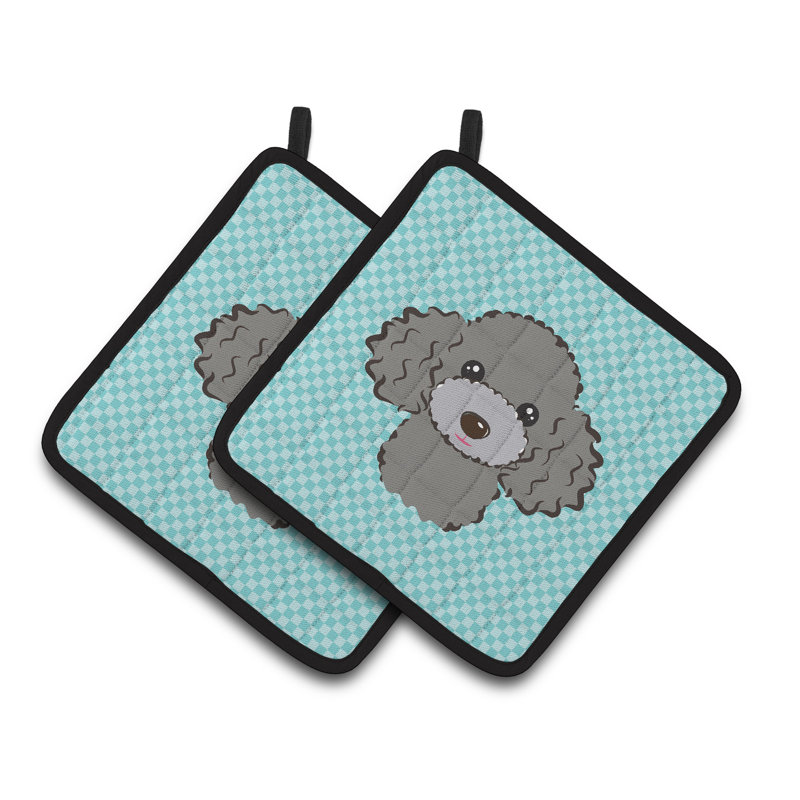 Cuisinier poignée caniche caroline trésors Checkerboard, Argent/Gris