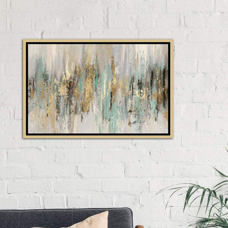 «Dripping Gold I» par Tom Reeves - reproduction imprimée, Toile avec cadre photo, H 26 po x l 40 po, Doré