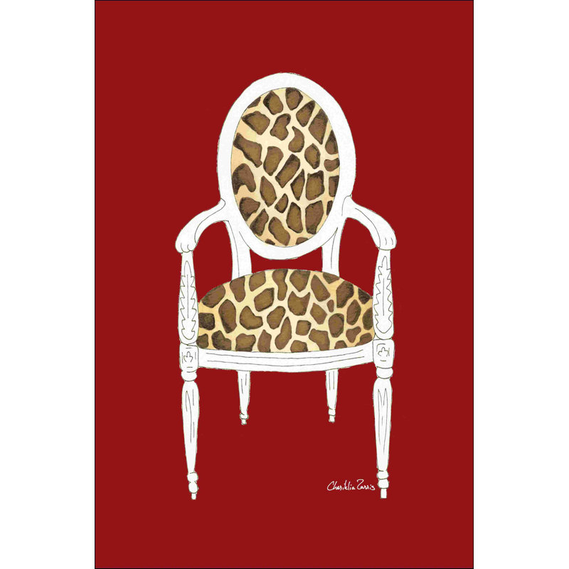 Chaise girafe sur fond rouge, H 12 po x l 8 po