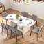 Ensemble de salle à manger ovale, table de salle à manger 70 po et chaises rembourrées en lin-2065034683-2065034681-2065034676