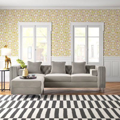 Canapé modulaire réversible en velours et chaise longue avec repose-pieds Dawson