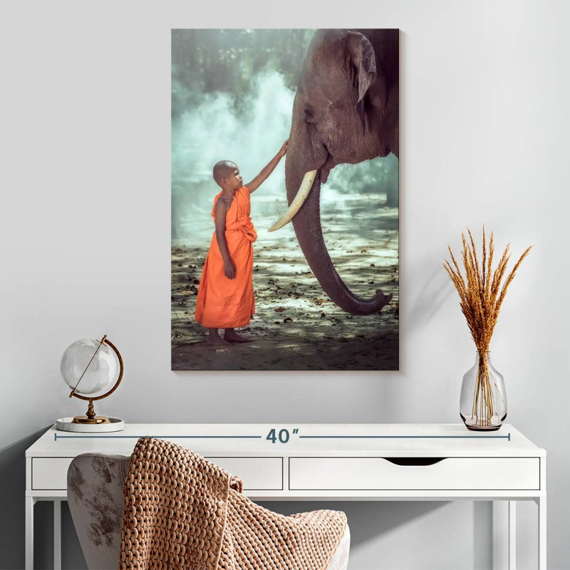 Brampt Young Monk And Elephant, 30" H x 20" W
