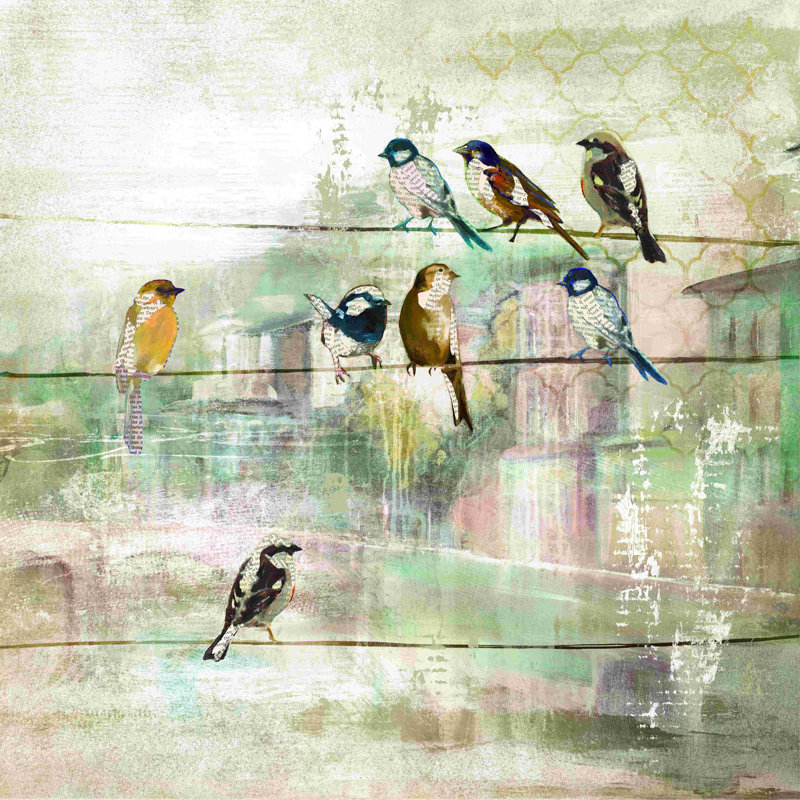 Type d'oiseau - peinture sur toile tendue, H 20 po x l 20 po