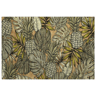 Premium Machine Washable Dream Shag ADS206 Leaves and Pineapples Rug