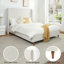 Structure de grand lit avec tête de lit haute, lit plateforme tapissier, chenille de qualité supérieure, style minimaliste et rétro, aucun sommier requis, assemblage facile, ivoire-1415244733