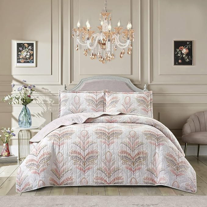 Andrena Bedspread with Pillow Shams Included, Single Bedspread + 1 Standard Pillow Sham, Floral, Pink
