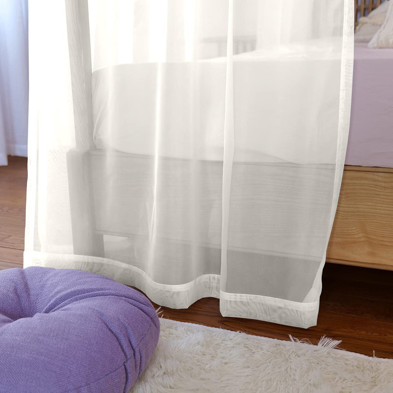 Rideaux transparents pour lit à baldaquin pour très grand lit, grand lit, lit simple et lit simple, 4 baldaquins d'angle et rideaux, lits à baldaquin à baldaquin, voilages pour rideaux à baldaquin, ivoire