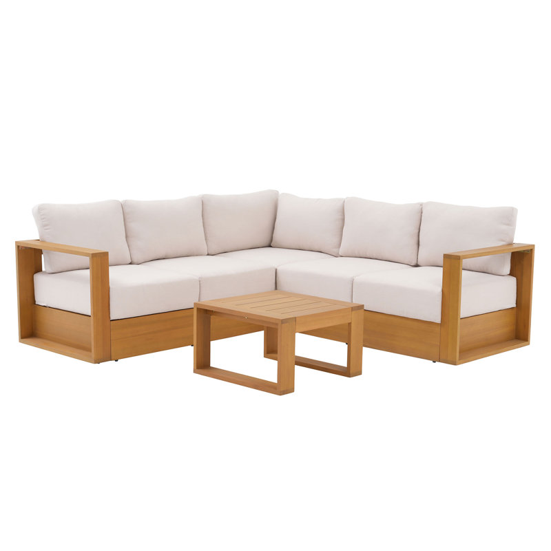 Ensemble de conversation modulaire pour patio en bois d'eucalyptus pour 5 personnes avec table basse