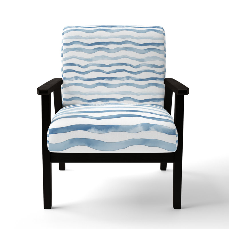 Chaise d'appoint abstraite - Fauteuil bleu Tide Lines, Accoudoirs carrés noirs