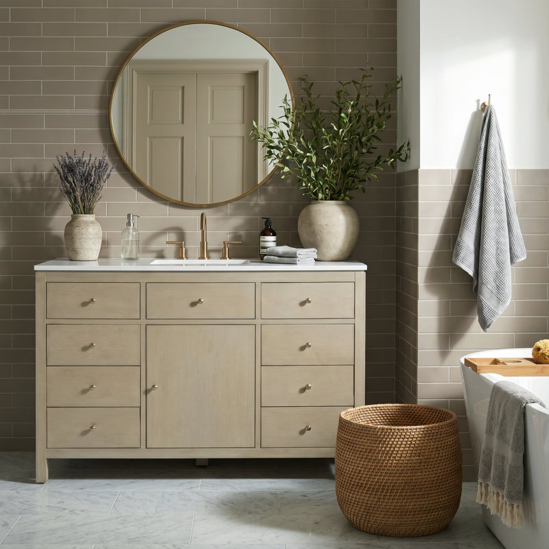 Celine 48 In Single Sink Bathroom Vanity With Quartz Top, Antique Taupe, Antique Taupe