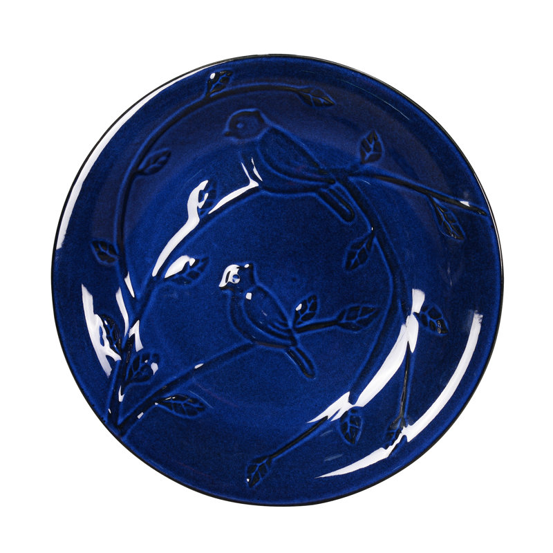 Ceramic / Porcelain Sundial Birdbath, Blue