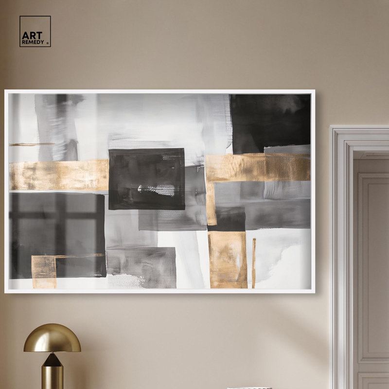 «Graphite and Glimmer I Shadowbox Print» par Art Remedy, H 37 po x l 55 po, Blanc