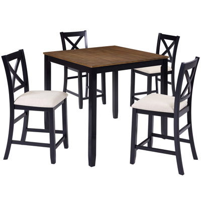 5-Piece Counter Height Dining Table Set with 4 Chairs, Classic Wooden Dining Table Set for 4, Timeless Farmhouse 4-Person Dining Table Set