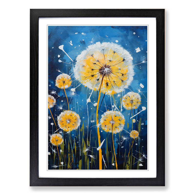 Dandelion Expressionism No.2 - Single Picture Frame Print on Wood, Black Framed, 46cm H x 34cm W