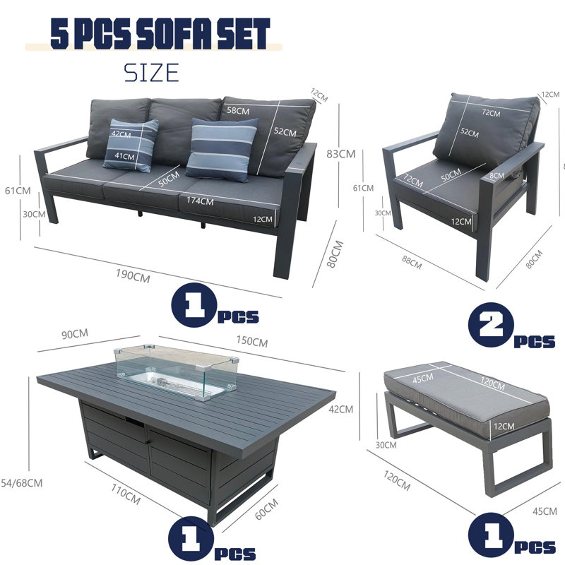 Rectangular 6 - Piece 6 - Person 150Cm L Aluminum Outdoor Table Set