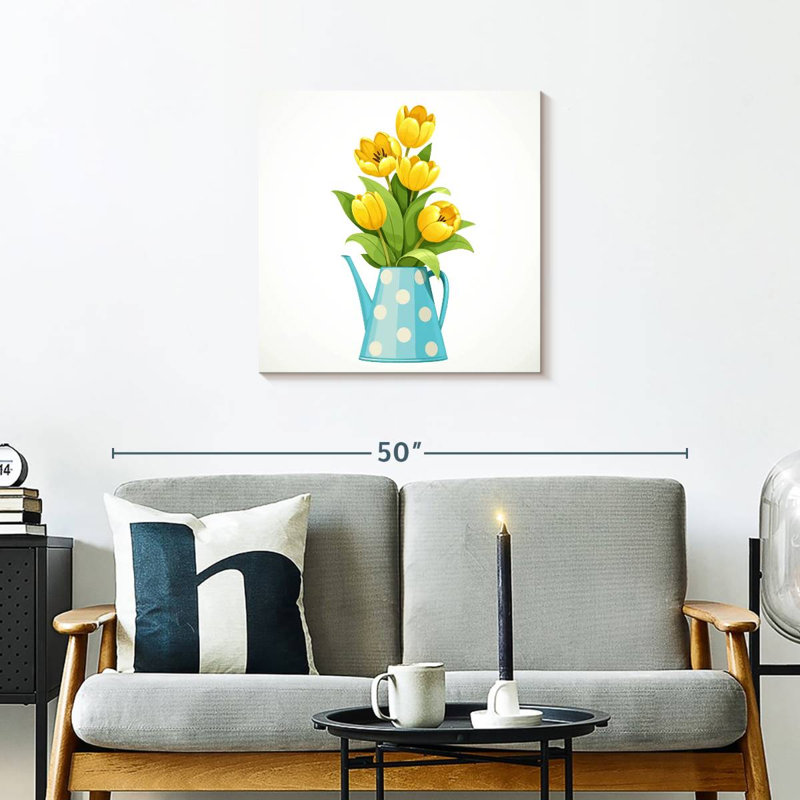 Tulipes dans un arrosoir, H 24 po x l 24 po
