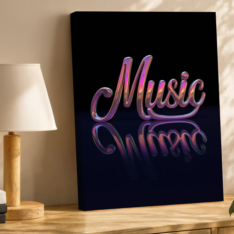 "Toile", création d'une œuvre d'art numérique frappante mettant en vedette le mot «Music», art mural rendu dans un style cursif fluide