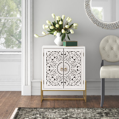 Simms White Flower 2-Door Hollow-Carved Cabinet