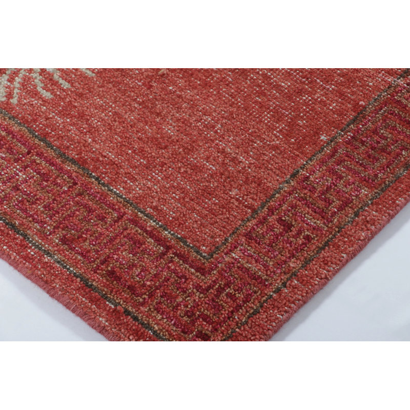 Hand Knotted Wool Geometric Area Rug, Rectangle 10' x 14'