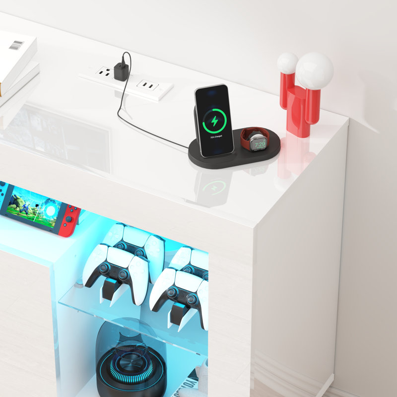 Meuble télé flottant pour téléviseur de 70 po ou moins, Blanc