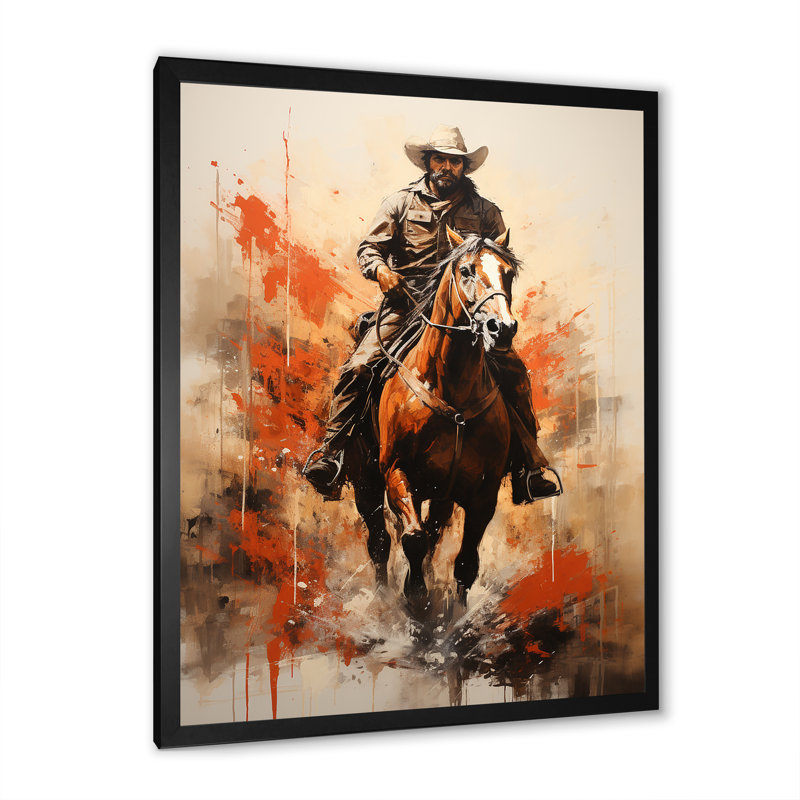 Rodeo Cowboy - art mural occidental, H 20 po x l 12 po x P 1 po, Cadre simple noir