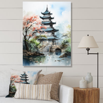 Tasheem " Asian Art Serene Pagoda III " Watercolor Print