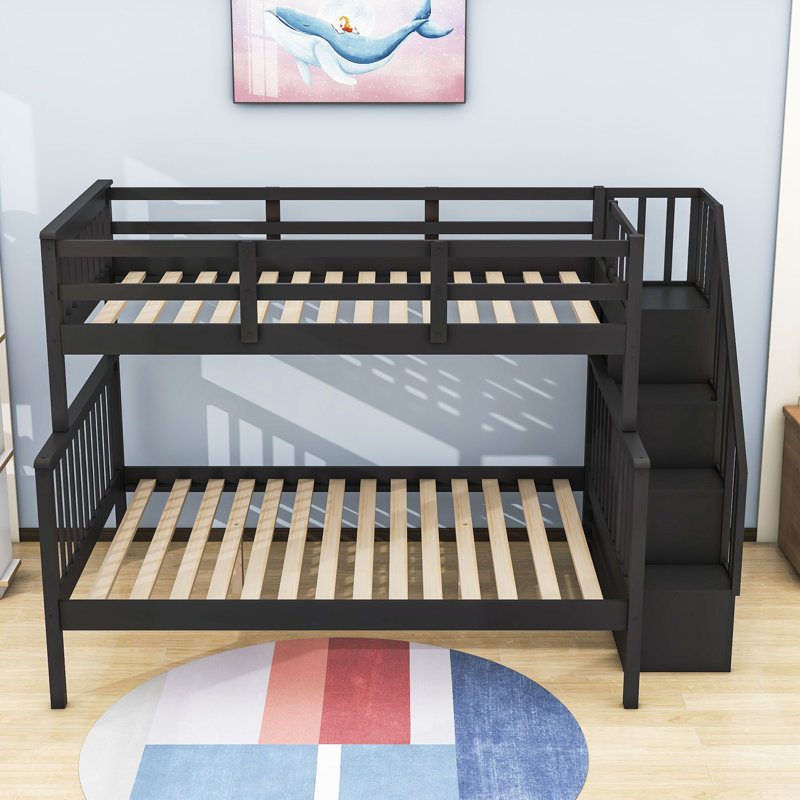 Jovie Twin Over Full Wooden Bunk Bed with Storage Staircase, Espresso