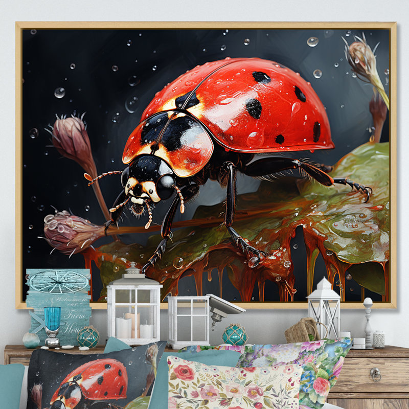 Curious Ladybug Crimson Serenity III sur toile, Cadre naturel flottant, H 34 po x l 44 po x P 1,5 po