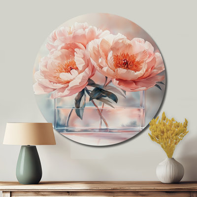 Pivoines flottantes dans un vase de tranquillité - impression d'art en métal rose traditionnel