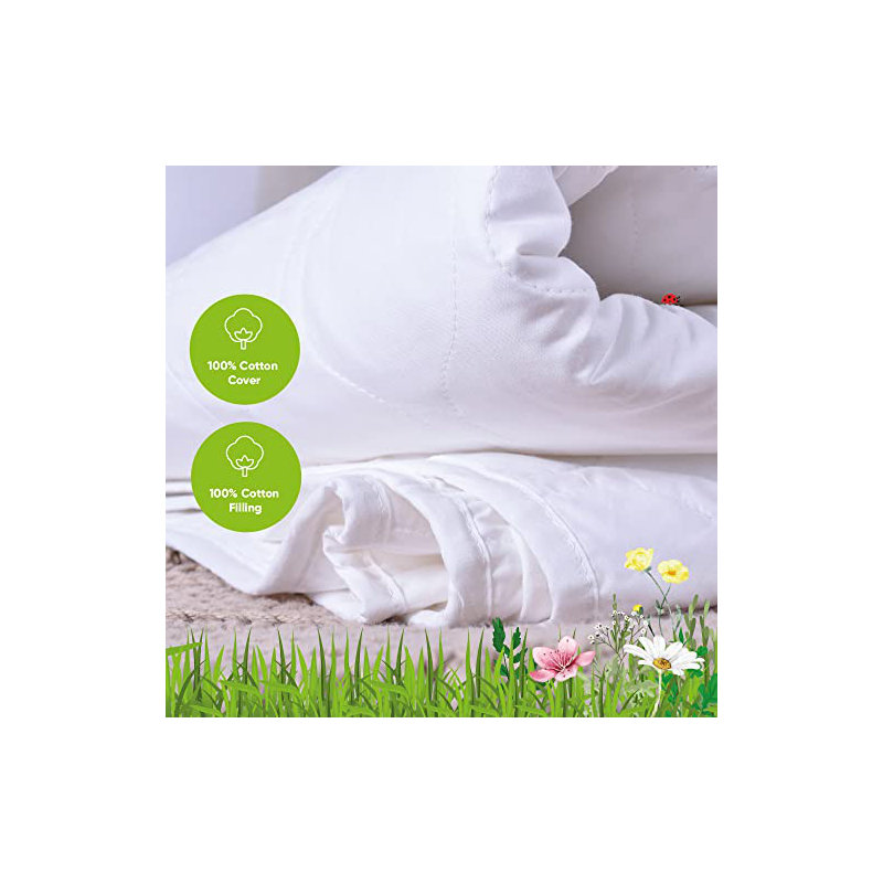 Lancashire Textiles Luxury Breathable 100% Natural Cotton Filling & Cover Lightweight 1 Tog Keep Cool Summer Duvet Quilt