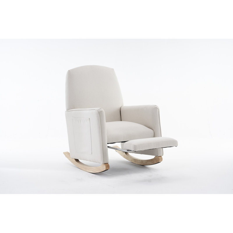 Chaise berçante en coton et lin avec repose-pieds réglable, Beige