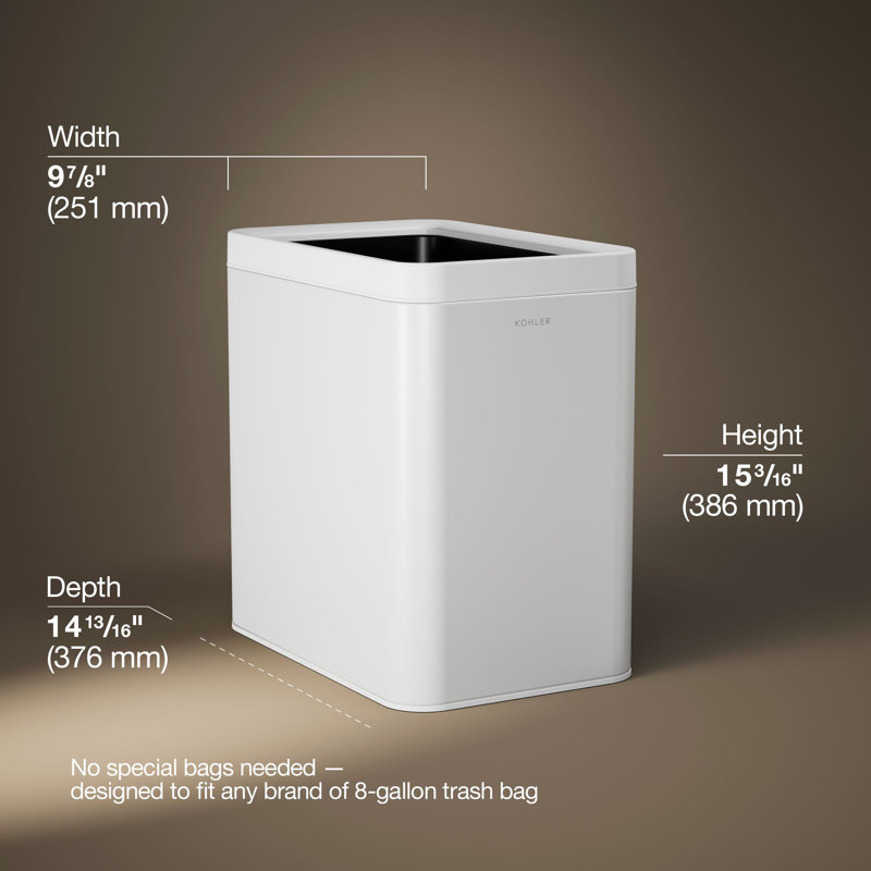 25-Liter Open-Top Trash Can, Stainless Steel + White