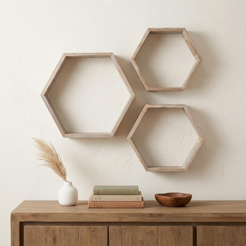 Mont 3 Piece Hexagon Floating Shelf with Reclaimed Wood