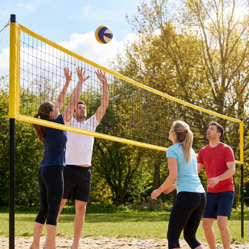 Ensemble de filet de volleyball portatif avec poteaux en acier à hauteur réglable