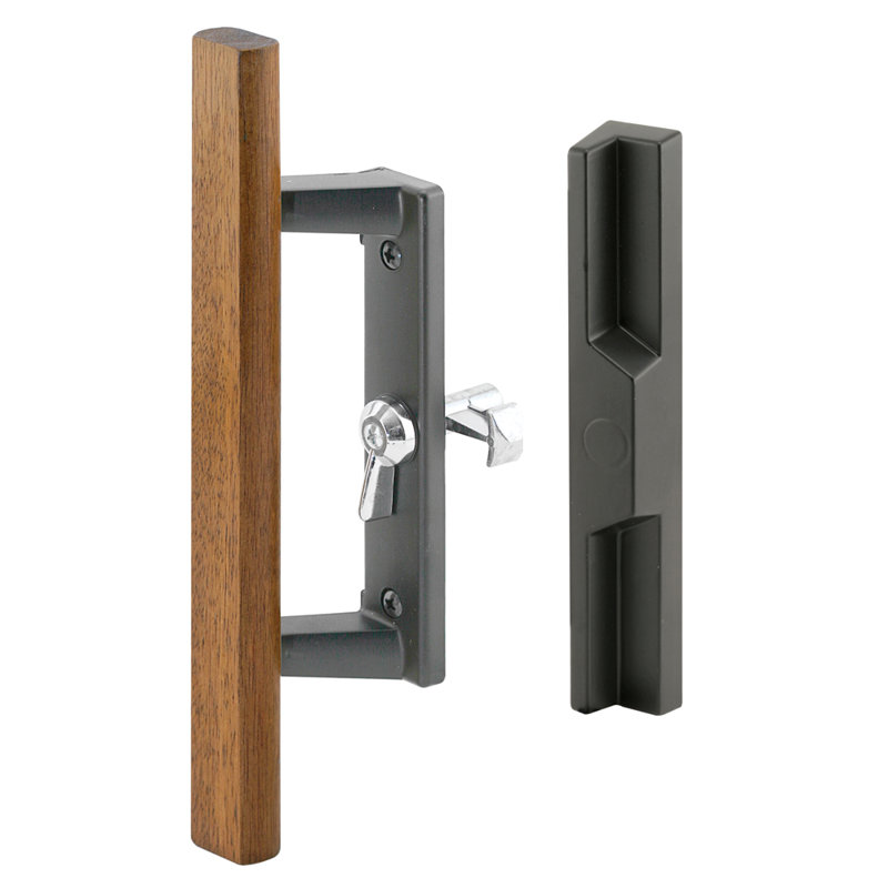 Remplacement de l'ensemble de poignées de porte de patio coulissant, noir avec poignée en bois, espacement des trous de 3-15 / 16 po, sans clé (dh-141)