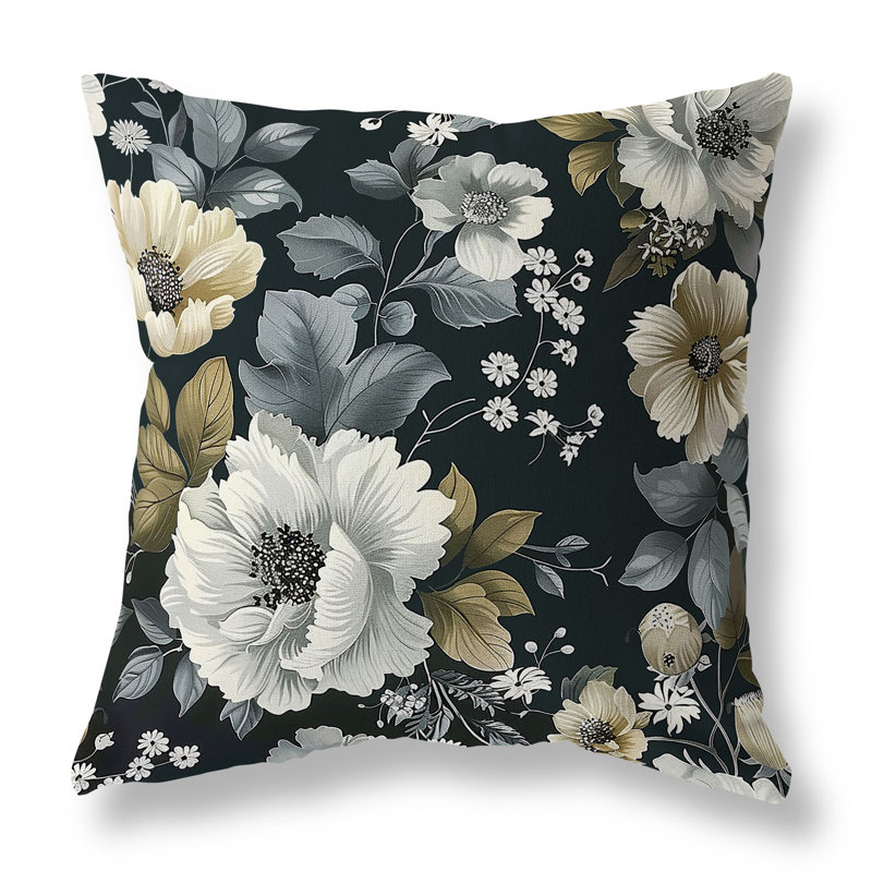 Coussin décoratif carré intérieur / extérieur Gilded Garden, Gris/Jaune, H 18 po x l 18 po