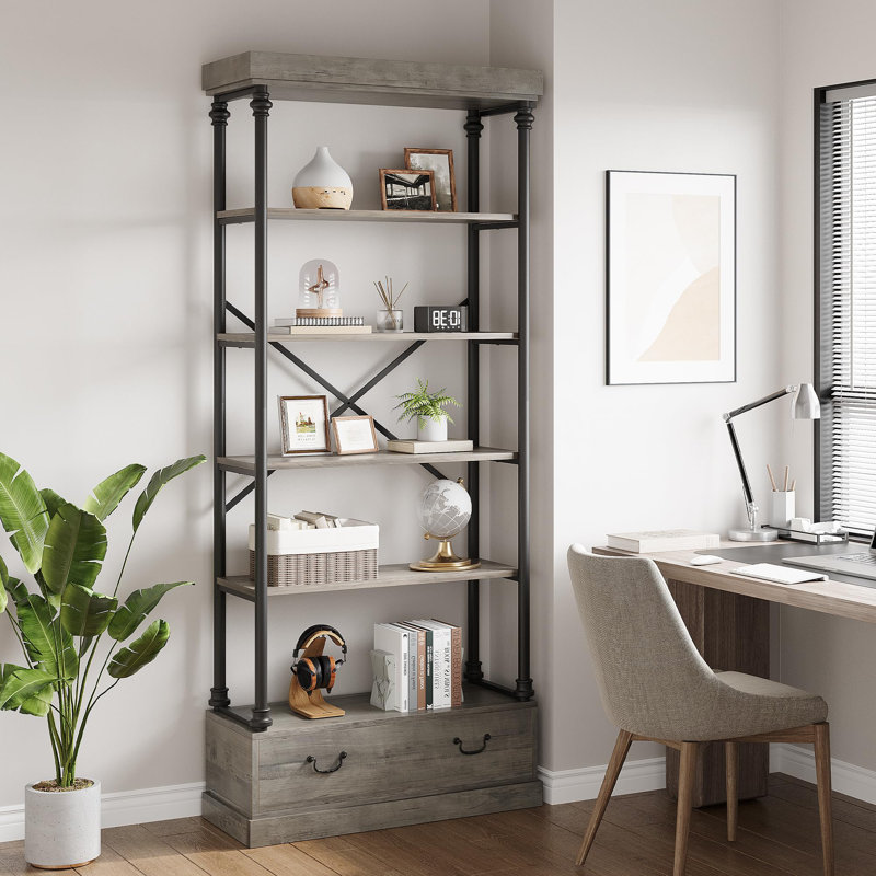 186.9cm H x 80cm W Metal Bookcase, Grey