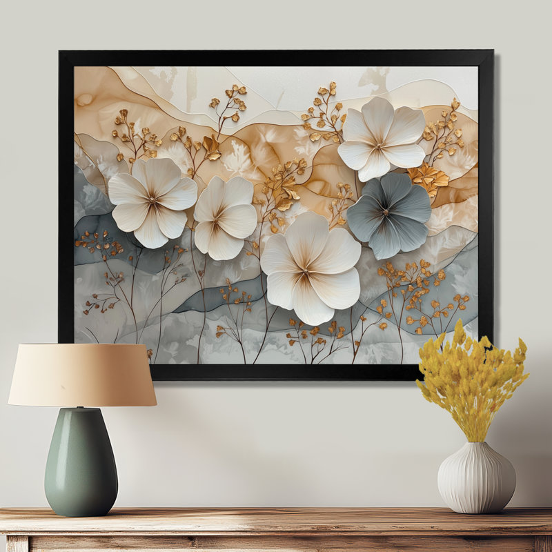 Berenice - Art mural floral, Reproduction encadrée d'une seule photo, H 30 po x l 40 po, Noir, noir, noir, noir
