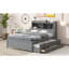 Lit plateforme double avec lit gigogne, tiroirs et prises USB, gris