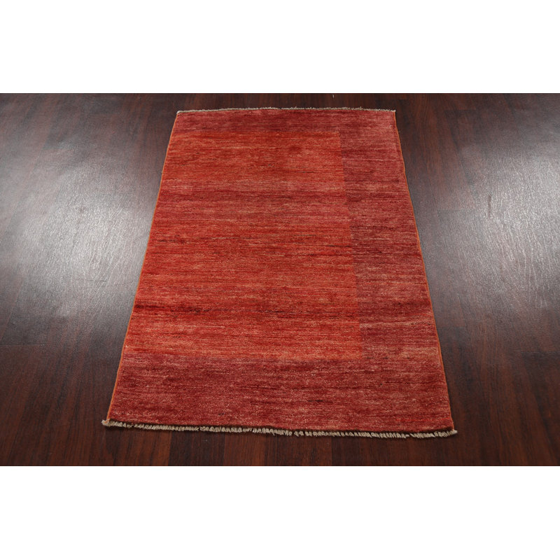 Tapis rouille noué à la main de conception unique 2 pi 10 po x 4 pi 0 po