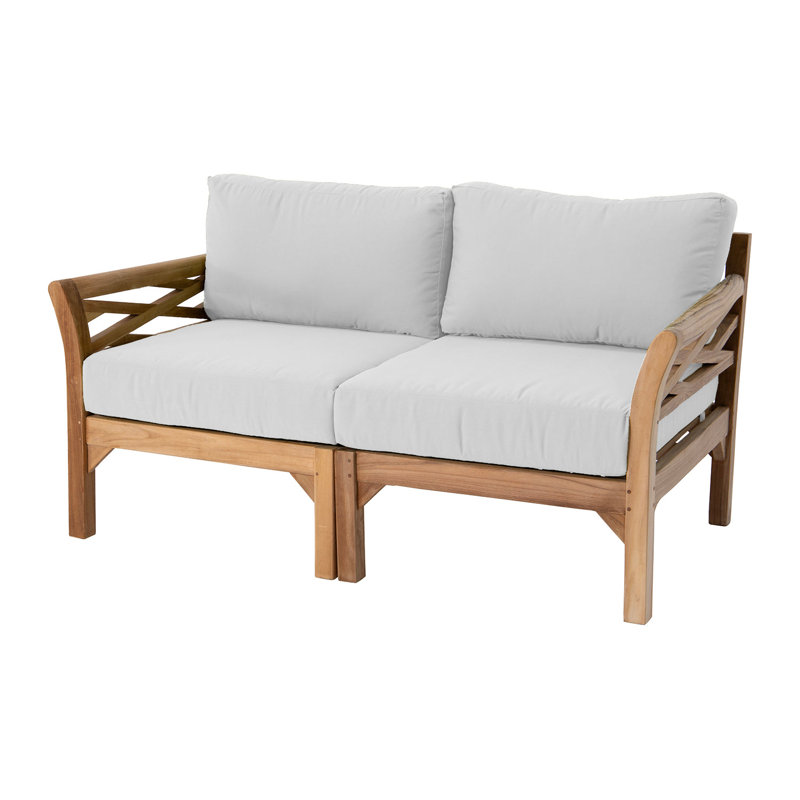 Causeuse d'extérieur en teck avec coussins Sunbrella Monterey, Naturel