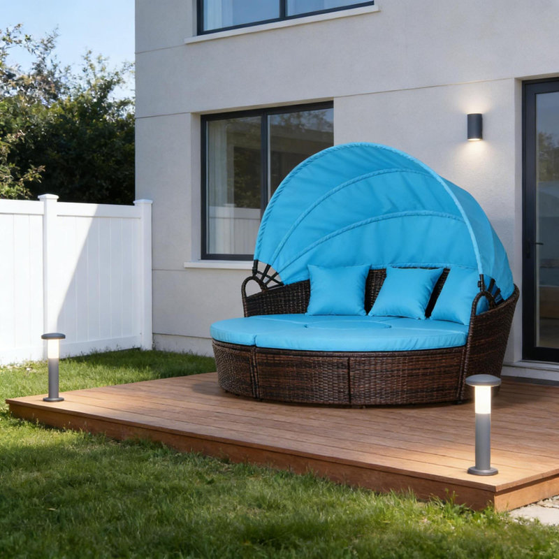 Canapés de patio multifonctionnels avec auvent rétractable, métal et rotin, ensemble d'extérieur moderne