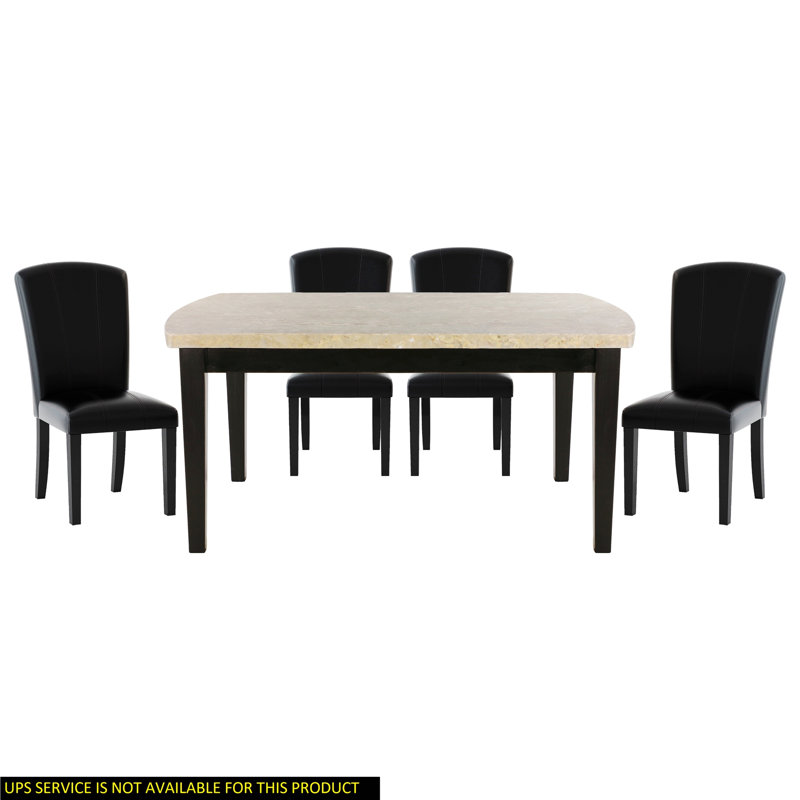Revêtement de table en marbre véritable avec plateau et chaises en simili cuir