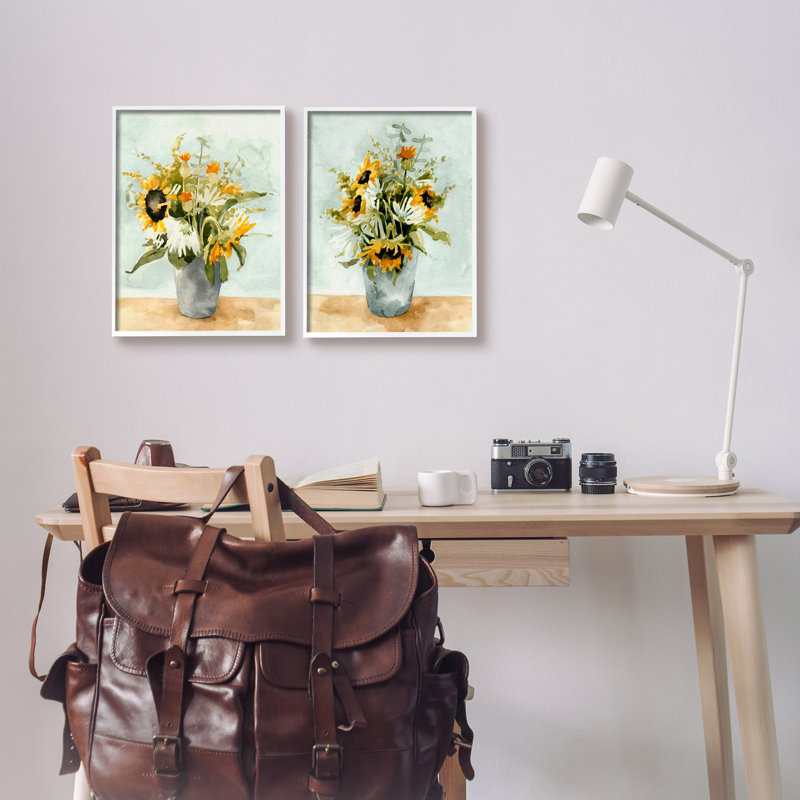 «Traditional Country Sunflower Bouquets» par Emma Caroline - Ensemble de 2 peintures sur bois, H 14 po x l 22 po x P 1,5 po