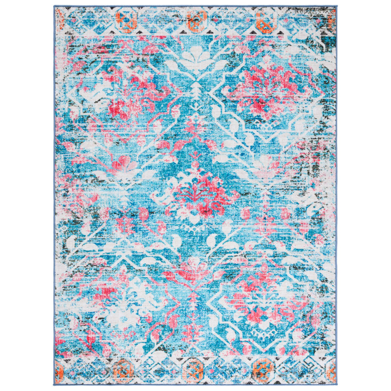 Dall Floral Light Blue/Pink Area Rug, Rectangle 5'5" x 7'7"